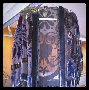 Sheer beaded short kimono/cover up